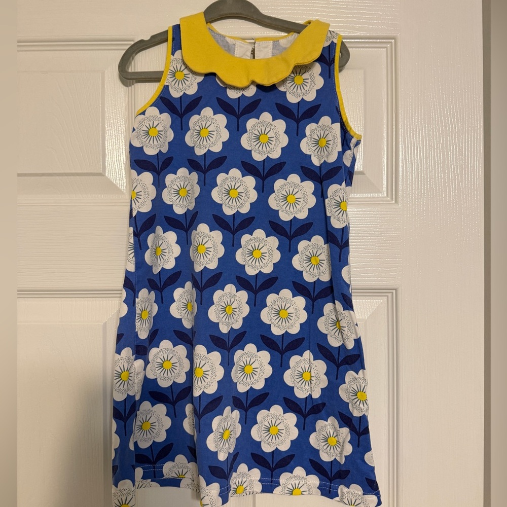 Blue Floral Shift Dress with Yellow Collar - Kids